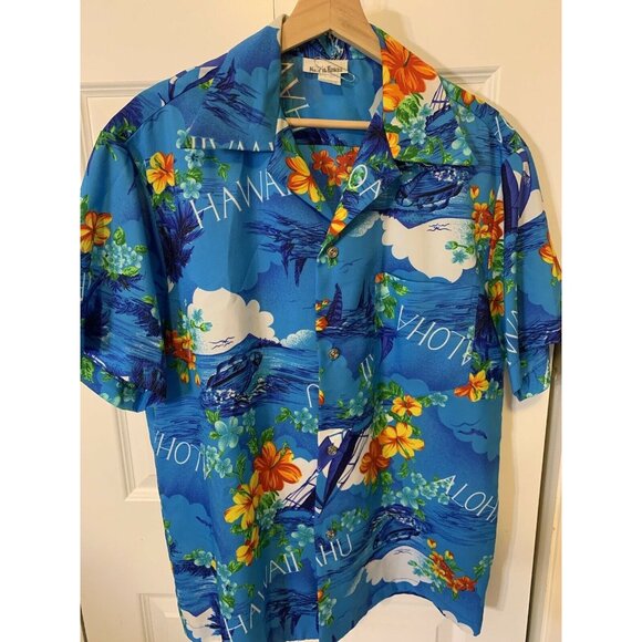 VINTAGE MADE IN HAWAII 60s‎ 70s HAWAIIAN Button SHIRT Men’s Sz L Blue - Picture 4 of 8